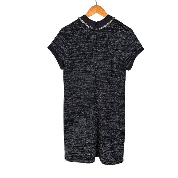 Maison Jules Black White Tweed Texture Collared Mini Shift Dress UPCYCLED - Picture 11 of 12